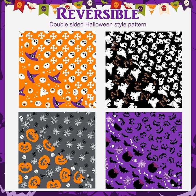 PAWCHIE Dog Halloween Bandanas 4 Pack, Reversible Pumpkin Dogs Scarf Bibs, Dog Holiday Costume Set with Two Adjustable Snaps, Multiple Halloween-Themed Patterns for Dogs Puppy, Cats, Pets