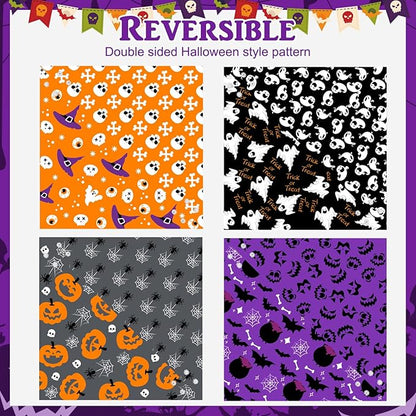 PAWCHIE Dog Halloween Bandanas 4 Pack, Reversible Pumpkin Dogs Scarf Bibs, Dog Holiday Costume Set with Two Adjustable Snaps, Multiple Halloween-Themed Patterns for Dogs Puppy, Cats, Pets