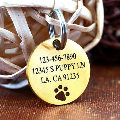 Ultra Joys Dog Tags Personalized for Pets - Hollow Paw Custom Pet ID Tag - Engraved Dog Tag for Small, Large Dogs - Small Round in Gold