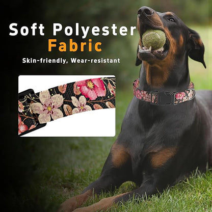 Dog Collar for Boys Girls, Flower Puppy Collar for Small Medium Large Dogs, Adjustable Soft Floral Pattern Pet Collar with Safety Buckle for Male Females(Red Floral,XS)