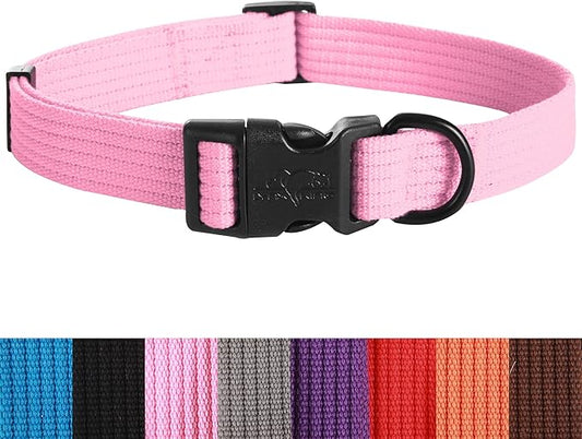 lynxking Dog Collar Soft Padded Breathable Cotton Solid Color Strong Adjustable Pet Collar for Little Puppy