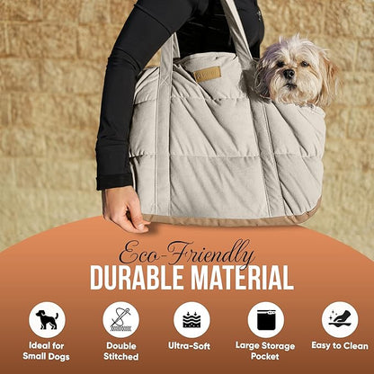 Plush Dog Purse Carrier for Small Dogs, Soft Dog Tote Bag with Safety Harness Clip, Cozy Pet Carrier for Dogs Under 15 lbs, Comfortable Dog Shoulder Carrier for Travel, White