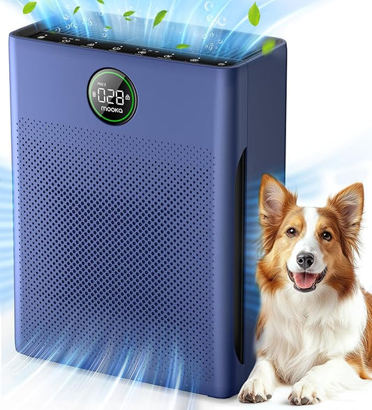 Air Purifiers for Home Large Room up to 2200sq.ft, MOOKA Air purifier for Home Pets with Washable Filter, PM 2.5 Display Air Quality Sensor Air Cleaner for Bedroom, Dorm room, Pets, Office PR1 (Blue)