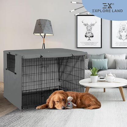 Explore Land Dog Crate Cover Heavy Duty Polyester Pet Kennel Sunshade Universal Fit for 24 inches Wire Cage (Grey)