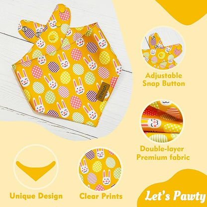 Easter Dog Bandanas with Snap Button, 2 Pack Reversible Spring Bandana for Boy & Girl, Premium Durable Fabric, Bunny and Egg Dog Scarf for Small Dogs (Small)