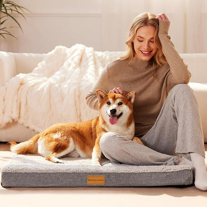 Patas Lague Orthopedic XL Dog Bed Large Sized Dog 48''X30'', Soft Waterproof Egg Crate Foam Large Pet Crate Beds Mat with Removable Washable Cover and Non-Slip Bottom, Ivory