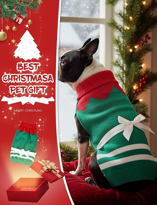 Dog Christmas Sweater, Soft Warm Pet Clothes Coat for Small Medium Large Dogs and Cats Boy Girl, Fall Cozy Holiday Turtleneck Knitting Collar Pullover Pup Outfit Costume for Thanksgiving New Year