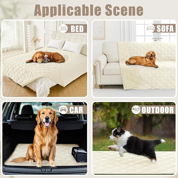 Smiry Waterproof Dog Bed Cover Blanket 40x70, Soft Reversible Pet Blanket, Washable Leakproof Cats Dogs Couch Cover for Sofa, Couch, Furniture, Beige/Beige
