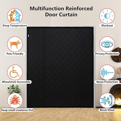Reversible Wide Magnetic Thermal Insulated Door Curtain for Winter,Thicken Polyester Fiberfill & Heavy Duty Oxford Cloth,Temporary Window Insulation Cover Curtain for French Sliding Door,74”x81”