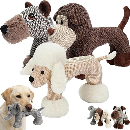Linen Safari Companions, Squeaky Dog Chew Animals, with Durable Linen Material, Durable and Resistant to Chewing, for Relieve Dog's Boredom (Dog+Elephant+Sheep)