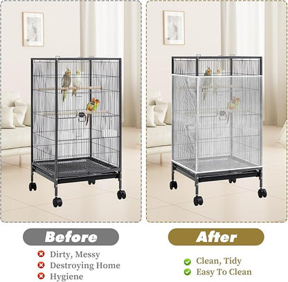 White Bird Cage Seed Catcher Adjustable Soft Birdcage Cover Reusable Nylon Mesh Birdcage Net Lightweight Skirt Seed Guard for Parrot Cage Stop Scatter Breathable Round Square Canary