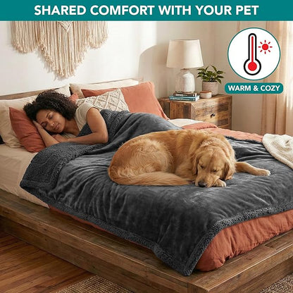 PetAmi Waterproof Dog Blanket for Medium Large XL Dog Puppy Cat Throw for Couch Cover Leakproof Protection, Sherpa Fleece, Reversible Soft Washable 80x60 Gray Gray
