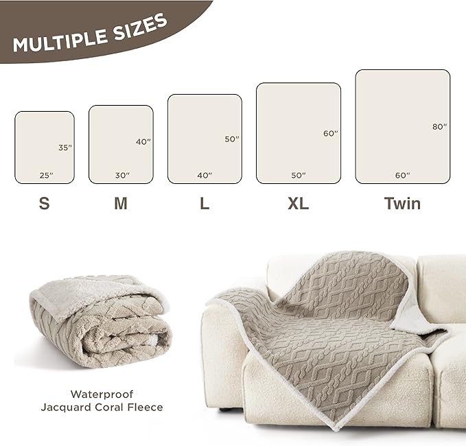 Bedsure Waterproof Dog Blankets for Large Dogs - Pet Blanket for Couch Protector Washable, Jacquard Coral Fleece Cat Throw Blanket, Soft Plush Reversible Furniture Protection, 40"x50", Pale Oak