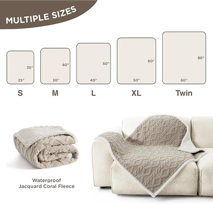 Bedsure Waterproof Dog Blanket for Large Dogs - Pet Blanket for Bed Couch Protector Washable, Jacquard Coral Fleece Cat Throw Blanket, Soft Plush Reversible Furniture Protection, 60x80, Pale Oak