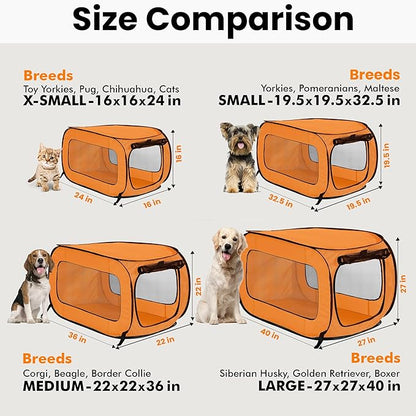 Beatrice Home Fashions Portable, Collapsible, Pop Up Kennel Travel Cat and Dog Crate, 40" L x 27" W x 27" H, Orange