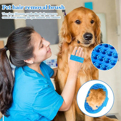 Dog Grooming Brush, Lilpep Pet Shampoo Bath Brush Soothing Massage Rubber Comb with Adjustable Ring Handle for Long Short Haired Dogs and Cats (Blue, set)