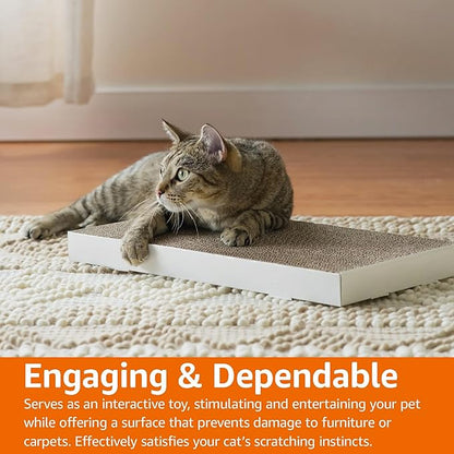 Amazon Basics Corrugated Cardboard Cat Scratcher, Scratching Board, Reversible, 17.4" x 10", White, 4-Pack