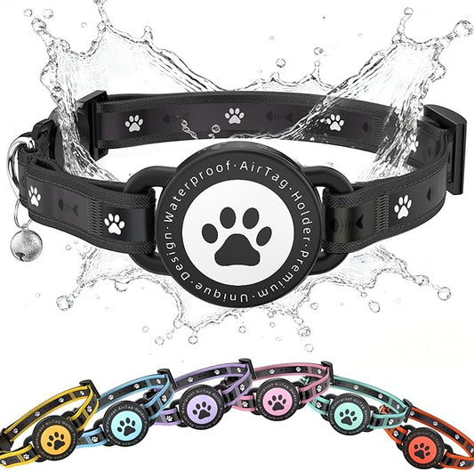 Airtag Cat Collar Breakaway, Reflective Cat Collar with AirTag Holder and Bell, Compatible with Apple Air Tag, Comfortable Padding, Adjustable, Durable (Black)