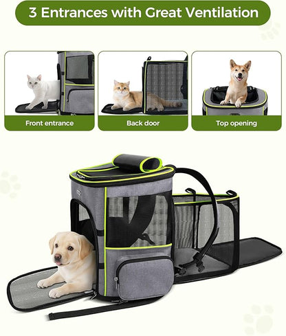 BAGLHER Expandable Cat Carrier Backpacks, Retractable Pet Carrier Backpack for Small Dogs & Cats with Breathable Mesh, Travel Bag Up to 18 Lbs for Hiking Camping Outdoor - Grey