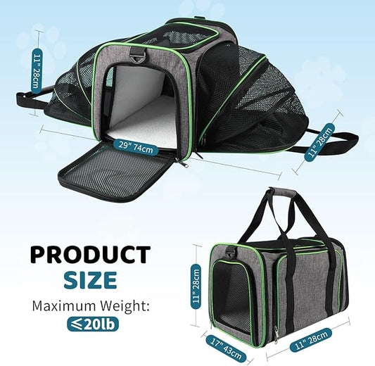 Airline Approved Pet Carrier for Cat - 17 * 11 * 11 Expandable Soft Side Pet Carrier, Collapsible Pet Travel Bag Carrier with Foldable Pet Bowl for Cat Small Animals Under 14LB