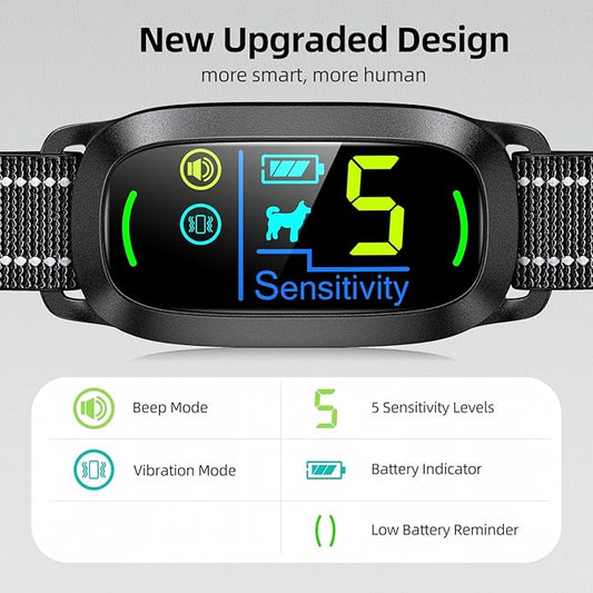 Dog Bark Collar, Rechargeable Smart Collar, Anti Barking Training Collar with 5 Adjustable Sensitivity Beep Vibration, Bark Collar for Large Medium Small Dogs (Black)
