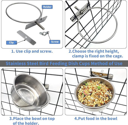 Tfwadmx Bird Feeding Dish Cups Parrot Food Bowl Clamp Holder Coop Cup, Bird Cage Water Bowl for Parakeet African Greys Conure Cockatiels Lovebird Budgie Chinchilla