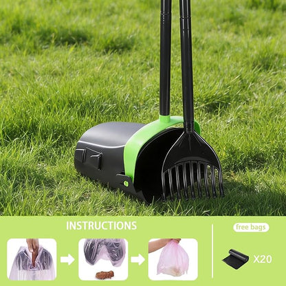 Geyecete Dog Pooper Scooper Long Handle Pooper Scooper Set Pooper for Dogs -Outdoor Cleanup Tool Foldable -Portable Pet Waste Pick Up Set
