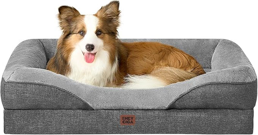 EHEYCIGA Orthopedic Dog Bed for Large Sized Dog, 41x27x7.5 Inch Large Memory Foam Dog Couch Bed with Sides, Waterproof Liner & Washable Removable Cover, Bolster Pet Sofa, Grey
