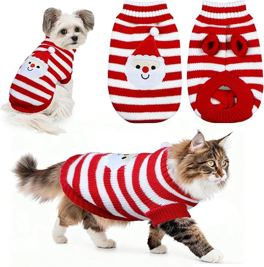 Dog Christmas Sweater Pet Winter Warm Coat Pajamas Small Dog Sweaters Christmas Santa Sweater for Large Cats Small Dogs (Santa, XL)