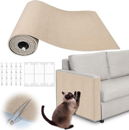 Cat Scratch Furniture Protector - 40" x 17" Trimmable Self-Adhesive Cats Claws Scratch Pads, DIY Cat Climbing Couch Protector for Scratch Post Cat Tree Replacement Indoor (Khaki)