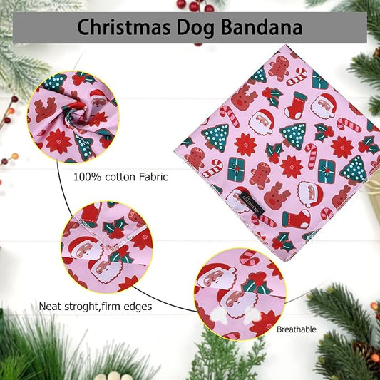 ARING PET Christmas Dog Bandanas, Pink Santa Claus Reindeer Gingerbread Man Christmas Tree Holiday Pet Bandana Scarf Triangle Bibs for Puppy Small Medium Large Boy Girl Dogs Cats-S