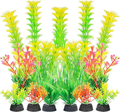 AQUANEAT Artificial Fish Tank Plants, Aquarium Decorations, Yellow Plastic Accessories, 10pcs