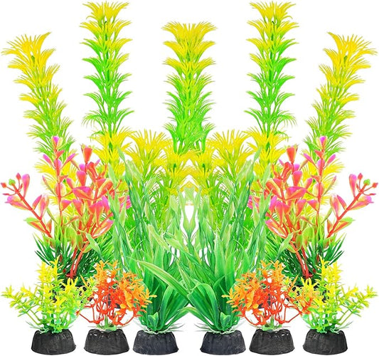 AQUANEAT Artificial Fish Tank Plants, Aquarium Decorations, Yellow Plastic Accessories, 10pcs