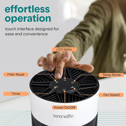 SereneLife Portable Air Purifier - Small Air Purifier with Aroma Box & Ambient Light, High Filtration Efficiency, 2-Speed, Timer & Sleep Mode, Filter Change Reminder, 6 x 6 x 12 in. (White)