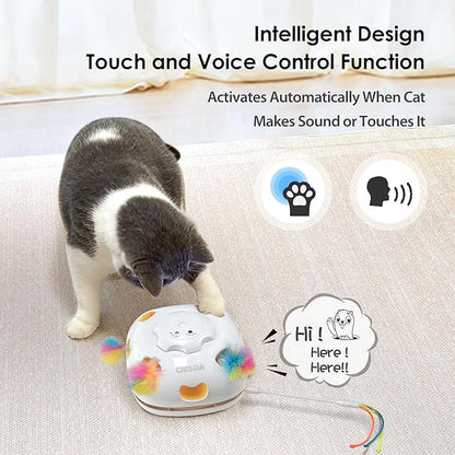 ORSDA Interactive Cat Toys for Indoor, 4 in 1 Automatic Cat Toy for Kitten, Rechargeable Smart Teaser Toys, Moving Ambush Feather, 8 Holes Mice Whack-A-Mole, Hide The Seek