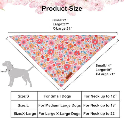 ADOGGYGO Floral Dog Bandana 2 Pack, Reversible Pink Daisy Pet Scarf Bib, Adjustable Fit Cute Flower Bandanas for Medium Large Dogs Pets (Large)