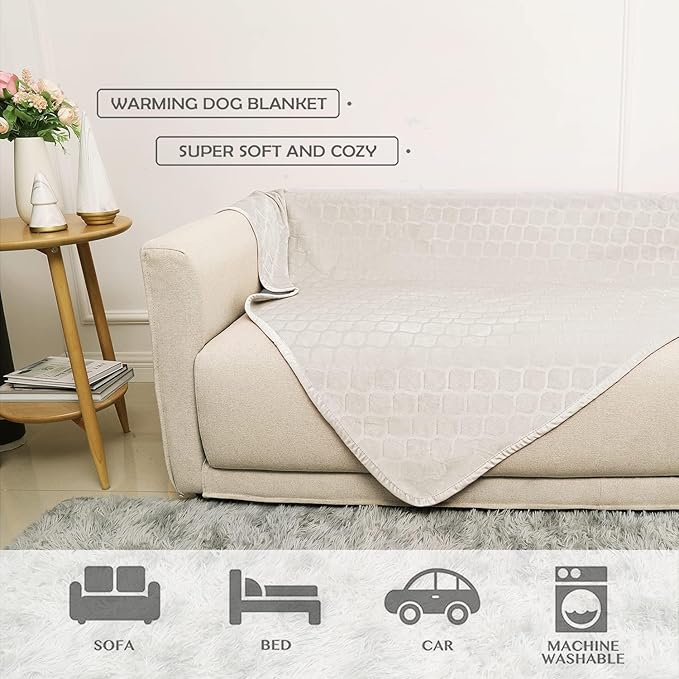 fuguitex Waterproof Dog Blanket Bed Cover Dog Crystal Velvet Moroccan Fuzzy Cozy Plush Pet Blanket Throw Blanket for Couch Sofa(52 * 82 inch, Cream+Beige)