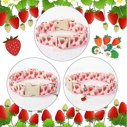 Cute Spring/Summer Dog Collar, Adjustable Pink Strawberry Dog Collars for Puppy Small Dogs, Lightweight Quick-Release Buckle Collar for Boy&Girl Dogs XS