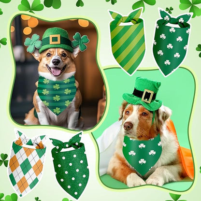 Weewooday 50 Pcs St Patricks Day Bandanas Bulk for Dogs Adjustable Irish Shamrocks Clover Green Plaid Triangle Soft Bibs Puppy Bandana for Small Medium Large Cat Pet Costume(31.5 x 21.7 X21.7 Inch)