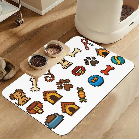 Dog Fun Pet Feeding Mat–Christmas Stocking Quick Dry Absorbent Dog Cat Food Mat, Non Slip Waterproof Bowl Placemat for Messy Eaters, Pet Accessories for Floors 16"x24"