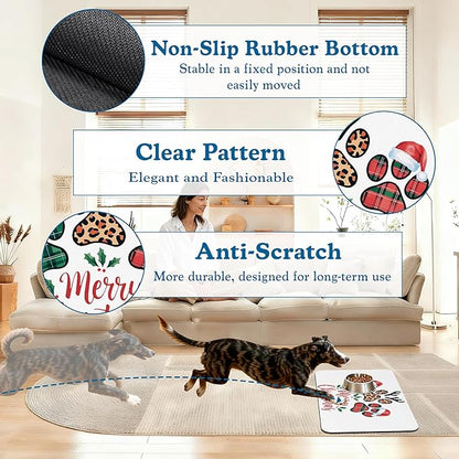 Dog Christmas Dog Food Mat–Christmas Stocking Absorbent Quick Dry Feeding Placemat for Food and Water Bowls, Non Slip Rubber Backing, Waterproof Pet Supplies for Mess-Free Eating 16"x24"