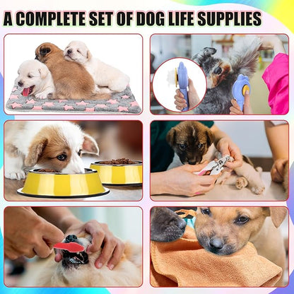 Abbylike 50 Pcs Puppy Supplies Starter Kit for Small Dogs Puppy Essentials Includes Leash, Bowls, Teeth Brushes, Water Bottle, and More Accessories for Dogs Pet Day Welcome Gift(Colorful)