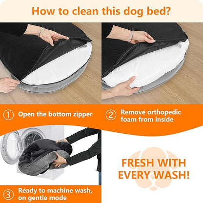 Dwanton Orthopedic Dog Bed for Medium Dogs with Gel Memory Foam, Waterproof Dog Sofa, Washable Pet Bed with Four Sided Bolster Cushion, Removable Cover & Non-Slip Bottom, 35", Dark Gray