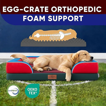 Comfort Expression Orthopedic Dog Bed for Large Dogs 36x27 Inch, Waterproof Egg Crate Foam Large Pet Bed with Removable Bolsters, Dog Couch with Washable Cover & Non-Slip Bottom, San Francisco