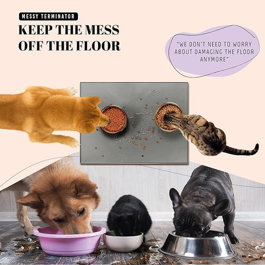 AVERYDAY 100% Waterproof Thicker Silicone Dog Food Mat, 0.63'' Raised Edge Bowl Mat for Food & Water, Non Slip Pet Feeding Placemat for Messy Drinkers, Perfect for Large Medium Small Breeds, 32"x24"