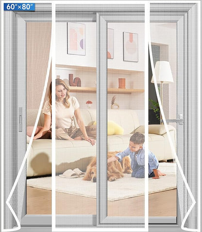 Magnetic Screen Door Upgraded PET Mesh Stronger Than Fiberglass and Polyester,Hands Free,Keeps Bugs Out,Pet & Kid Friendly,Suitable for Sliding Door,Large Patio Door and French Door-60''x80''