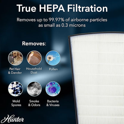 Hunter HP800 Air Purifiers for Home Large Room and Bedroom. True HEPA Air Purifier for Pets, Odors, Allergens, Smoke, Dust, VOC's. 4 Fan Speeds, Quiet Sleep Mode. Cleans 2585 Ft² per Hour. Graphite