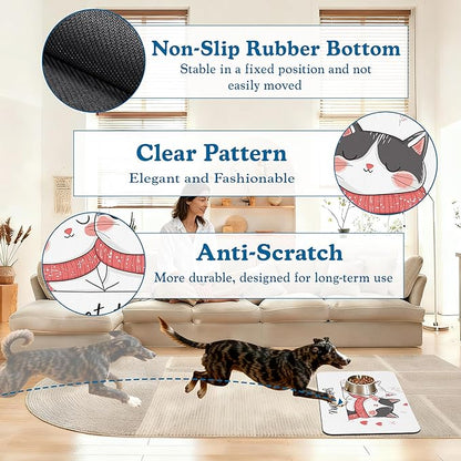 Sweet Cat Lovers Dog Cat Food Mat–Christmas Stocking Absorbent Waterproof Placemat for Food and Water Bowls, Non Slip Rubber Backing, Feeding Mat for Clean Floors 12"x20"
