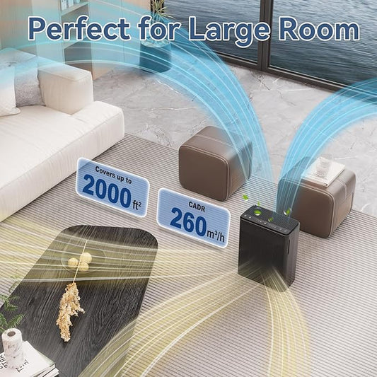 Air Purifiers for Home Large Room Up to 2000 Ft² with Washable Filters, AIUZLK H13 HEPA Filter,Bedroom Air Purifier for Pet,Air Cleaner for Smoke Pet Hair Dander Odor,P260 Black (Black)