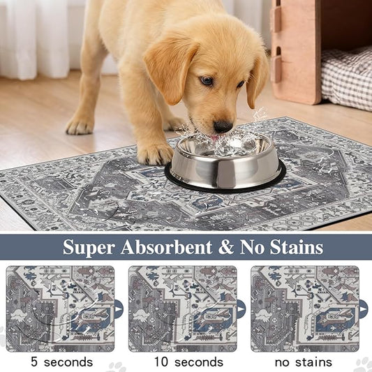 famibay Dog Food Mat, Absorbent Cat Dog Mats for Food and Water, No Stains Quick Dry Pet Cat Bowl Mats with Non Slip Backing, Boho Pet Feeding Mat for Floor Waterproof 12"x20"